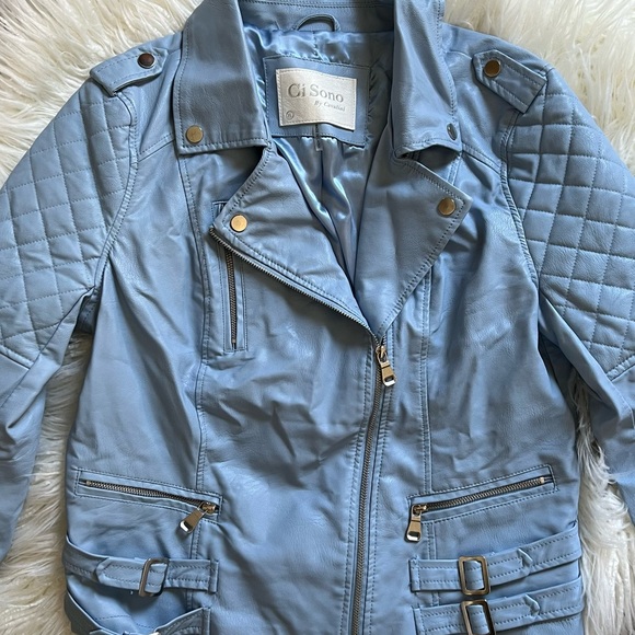 blue faux leather jacket - Picture 2 of 11